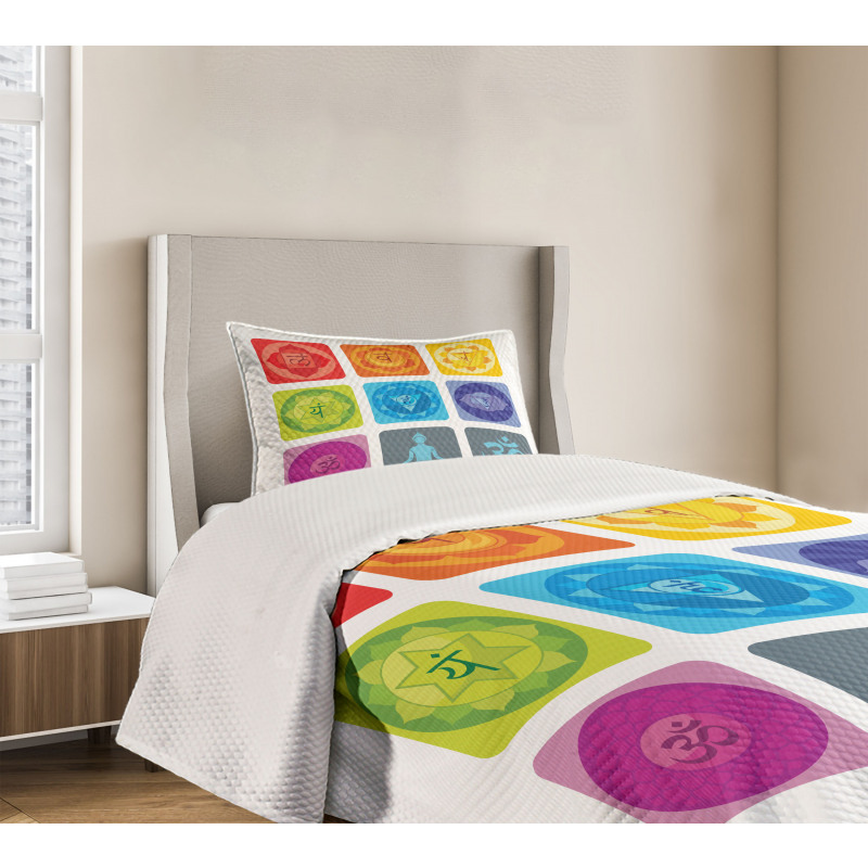 Round Edges Figures Yoga Bedspread Set