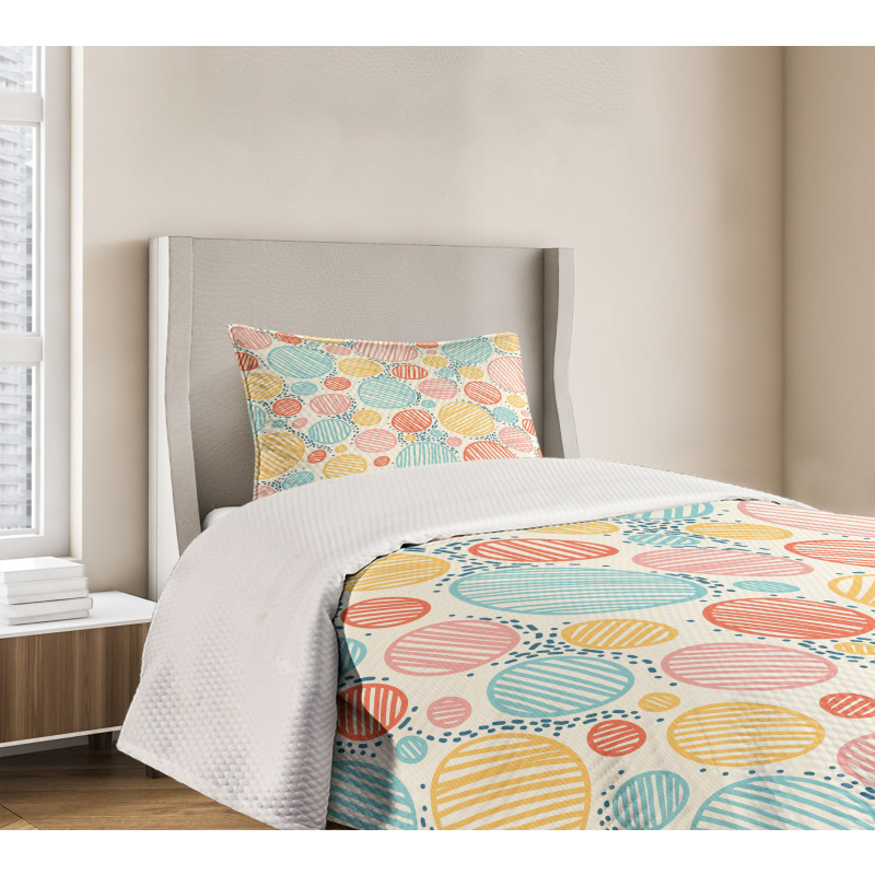 Striped Circles Pastel Bedspread Set