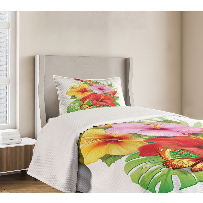 Colorful Hibiscus Blooming Bedspread Set