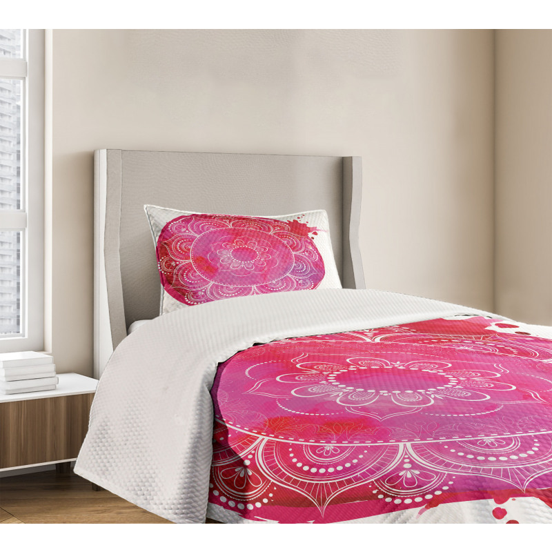 Pink Watercolor Mandala Bedspread Set