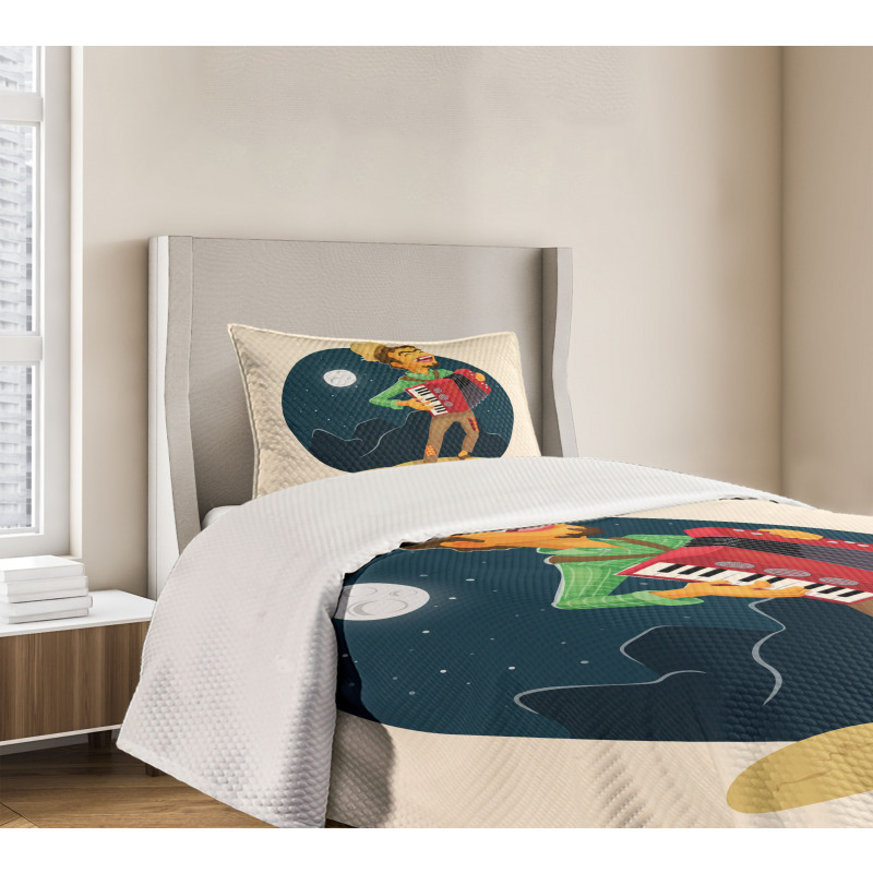 Cheerful Accordion Player Bedspread Set