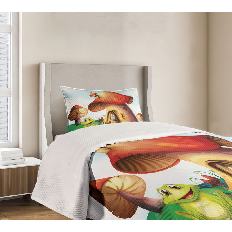 Cartoon Mushroom Houses Bedspread Set