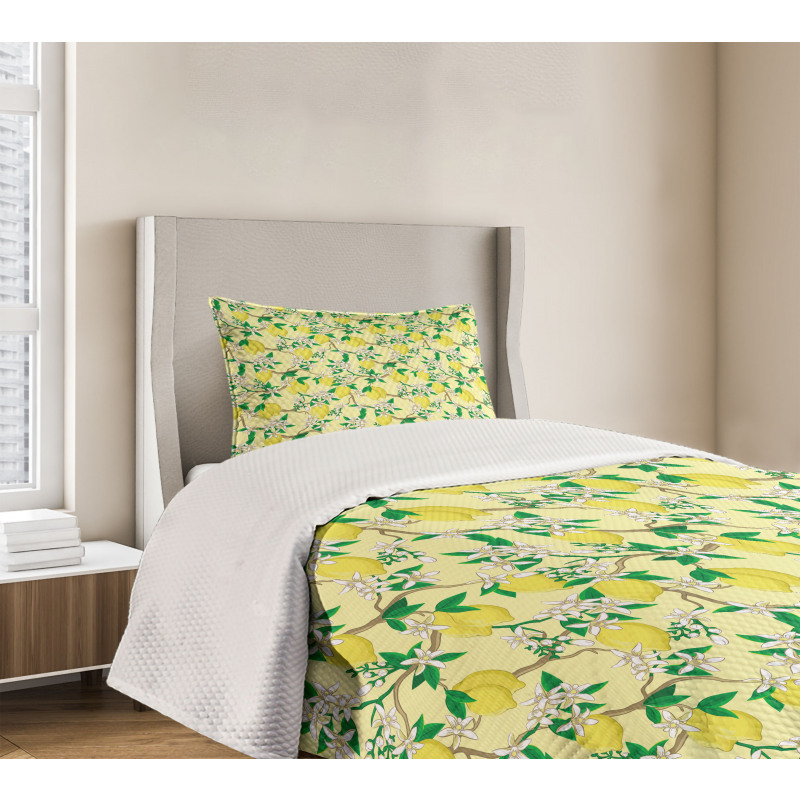 Blooming Lemon Flowers Bedspread Set