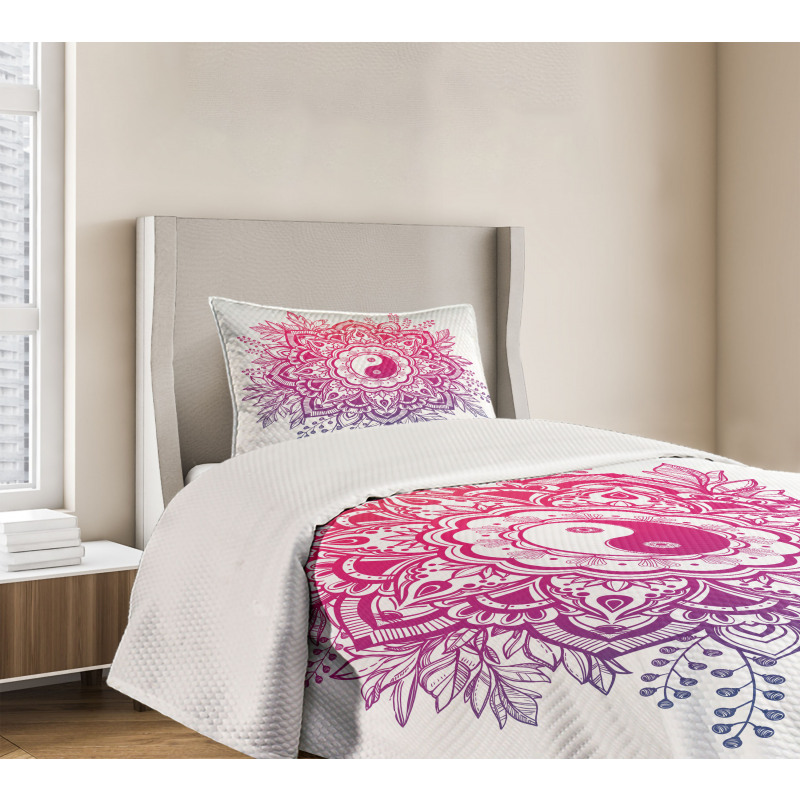 Floral Yin Yang Sign Bedspread Set