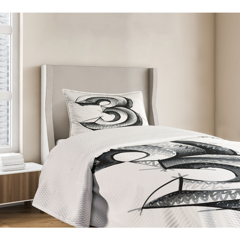 Sketchy Numeral 3 Bedspread Set