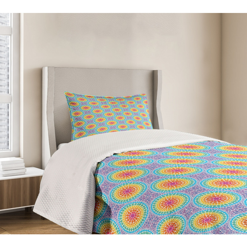 Rainbow Color Circles Bedspread Set