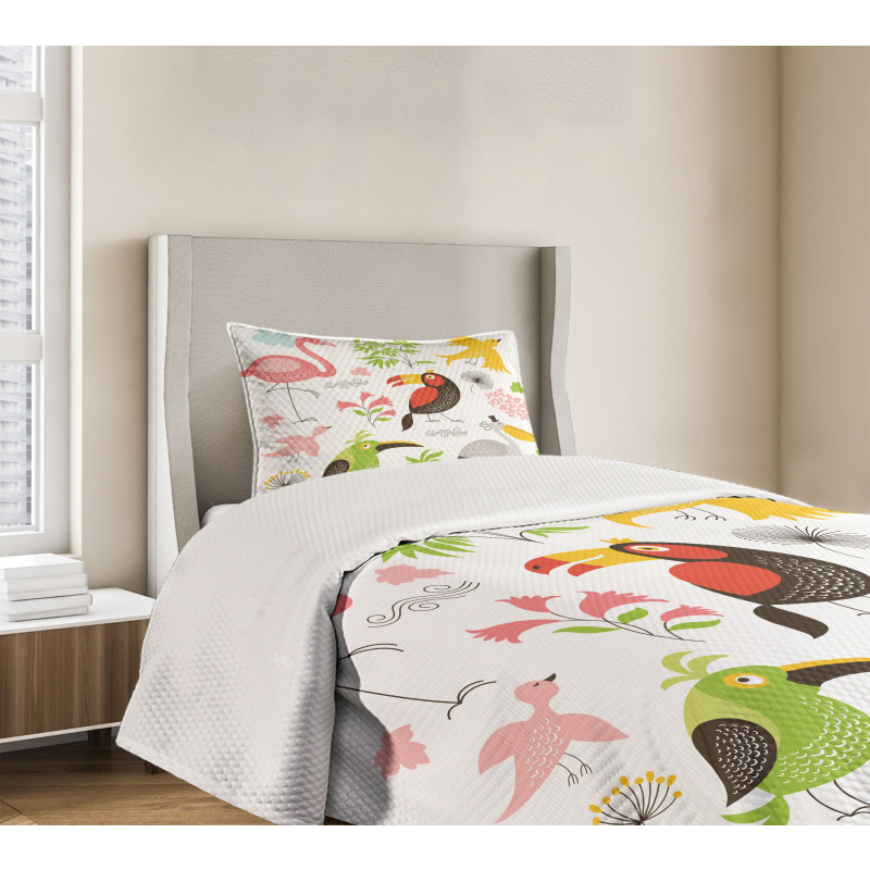 Flamingo and Pelican Bedspread Set