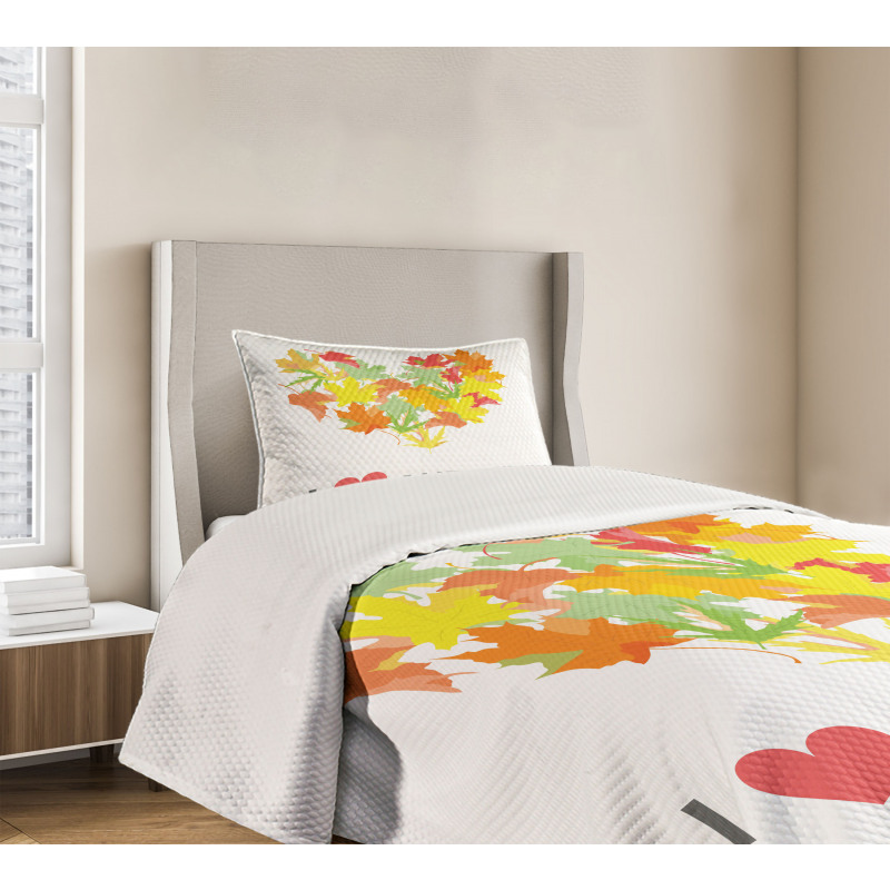 Maple Leaves with Heart Bedspread Set