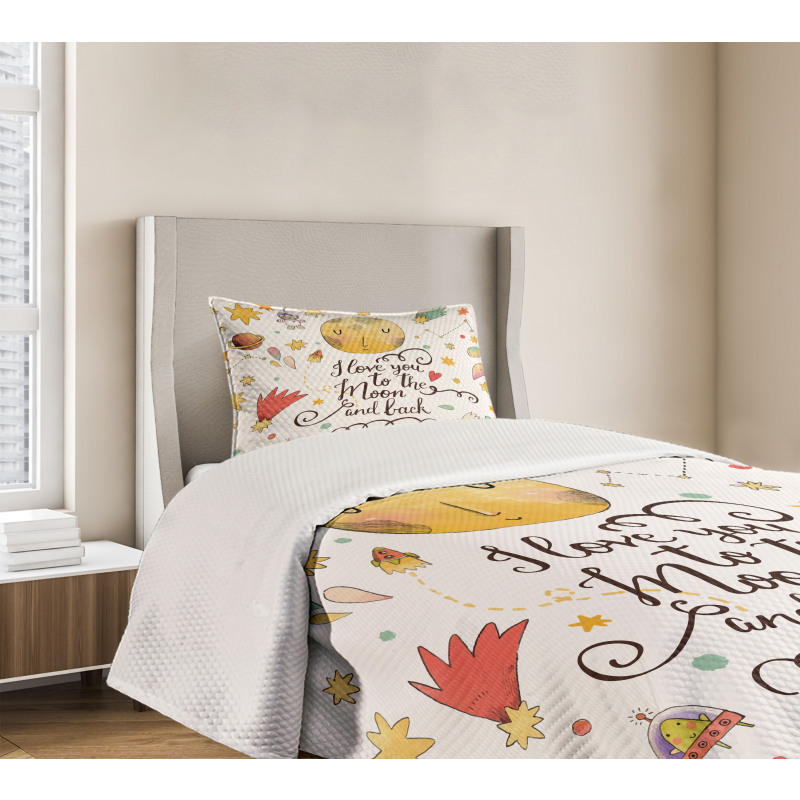 Moon and Back Slogan Bedspread Set