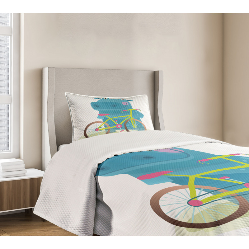 Hippo Child with Bicycle Bedspread Set