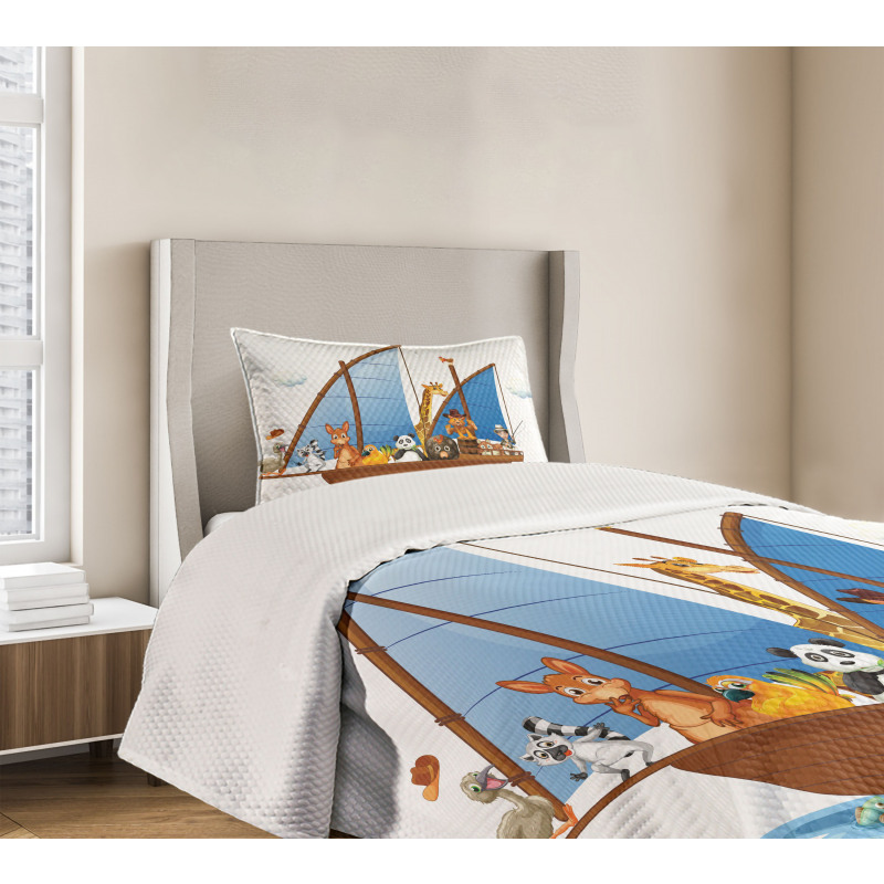 Animal Boat Sailing Ancient Bedspread Set