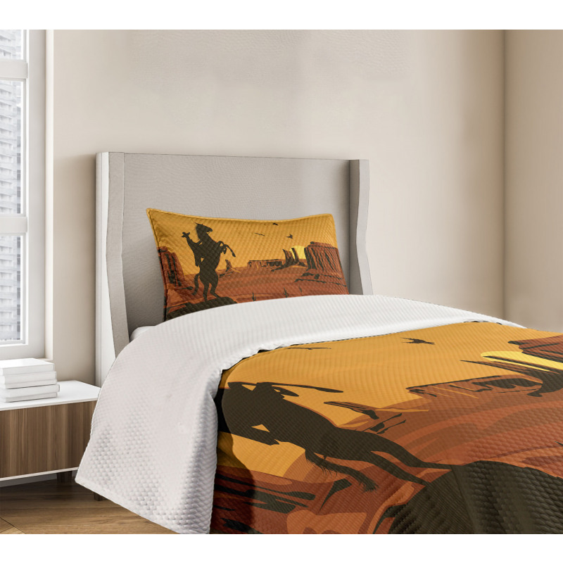 Sunset Scene and Cowboy Bedspread Set