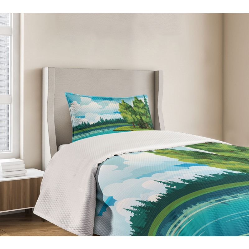 Forest Lake Clouds Bedspread Set