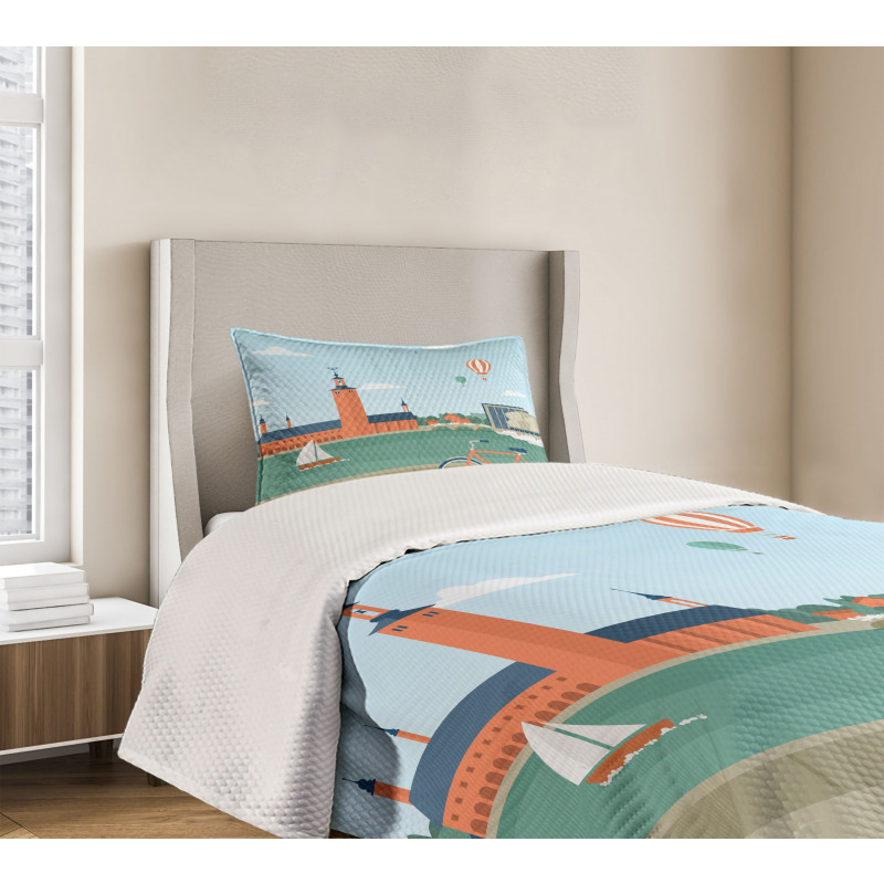 Stockholm Sweden Bicycle Bedspread Set