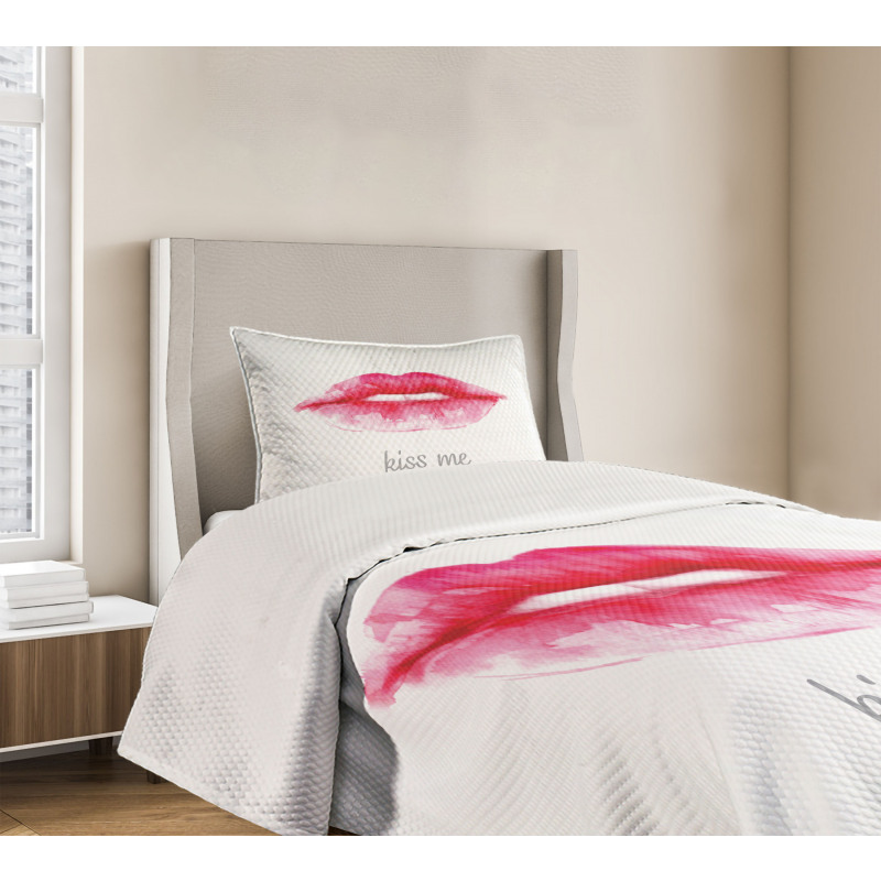 Pink Lipstick Kiss Me Bedspread Set