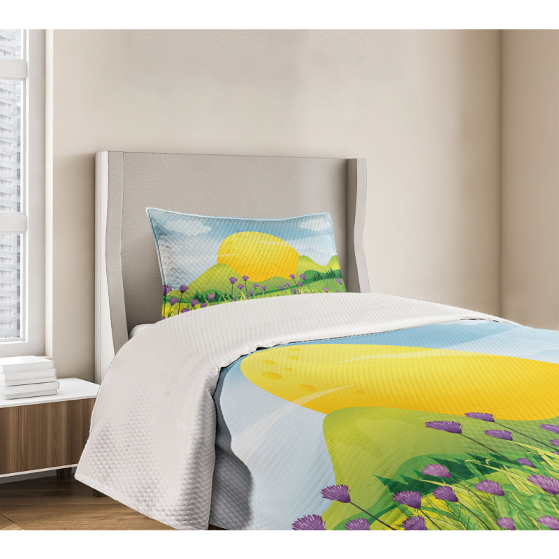 Mountains with Violets Bedspread Set