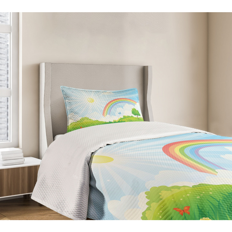 Sun and Rainbow Flowers Bedspread Set