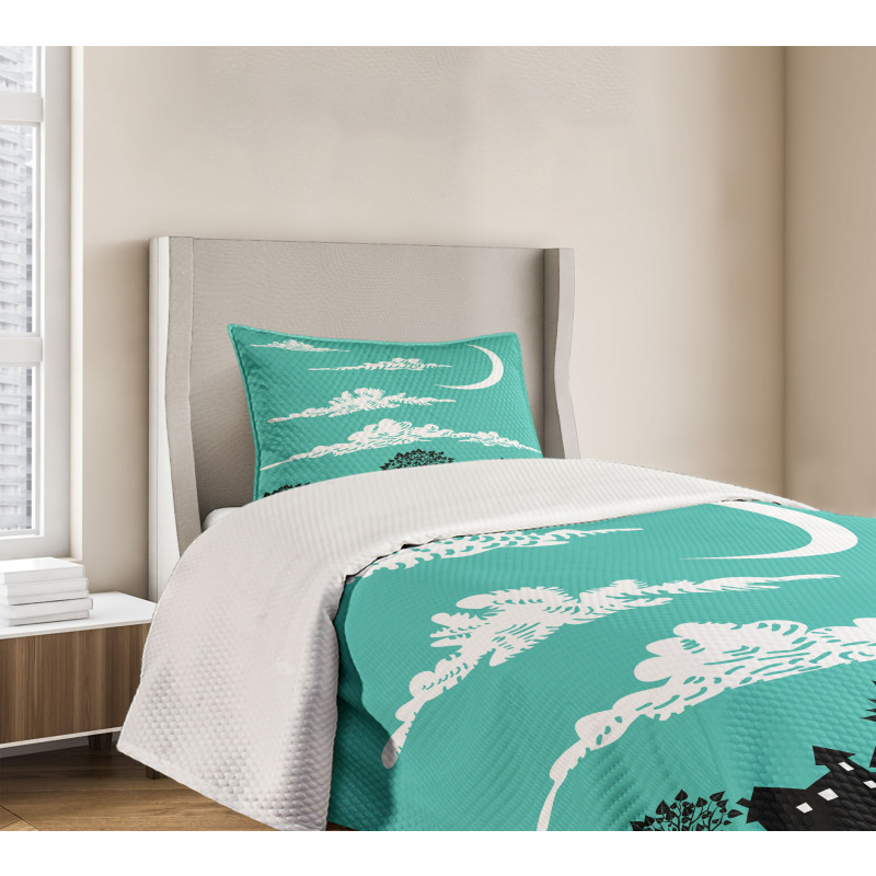 Buildings with Trees Bedspread Set