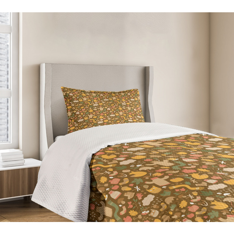 Fall Season Elements Bedspread Set