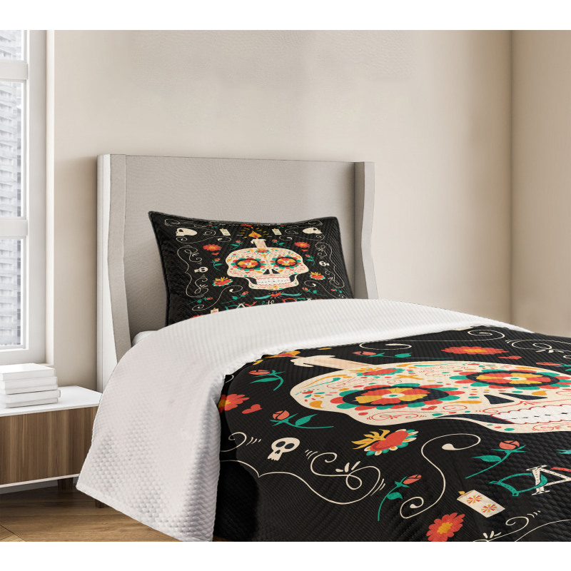 Calavera and Candle Bedspread Set