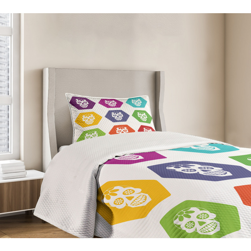 Hexagon Tiles Skull Bedspread Set