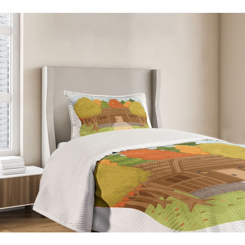 Cabin in the Autumn Forest Bedspread Set