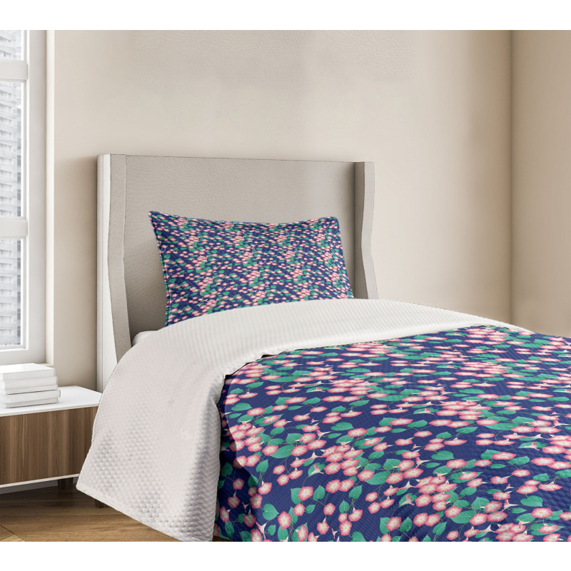 Pink Morning Glory Blossom Bedspread Set