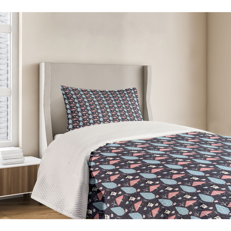 Penguins Boxes Trees Bedspread Set