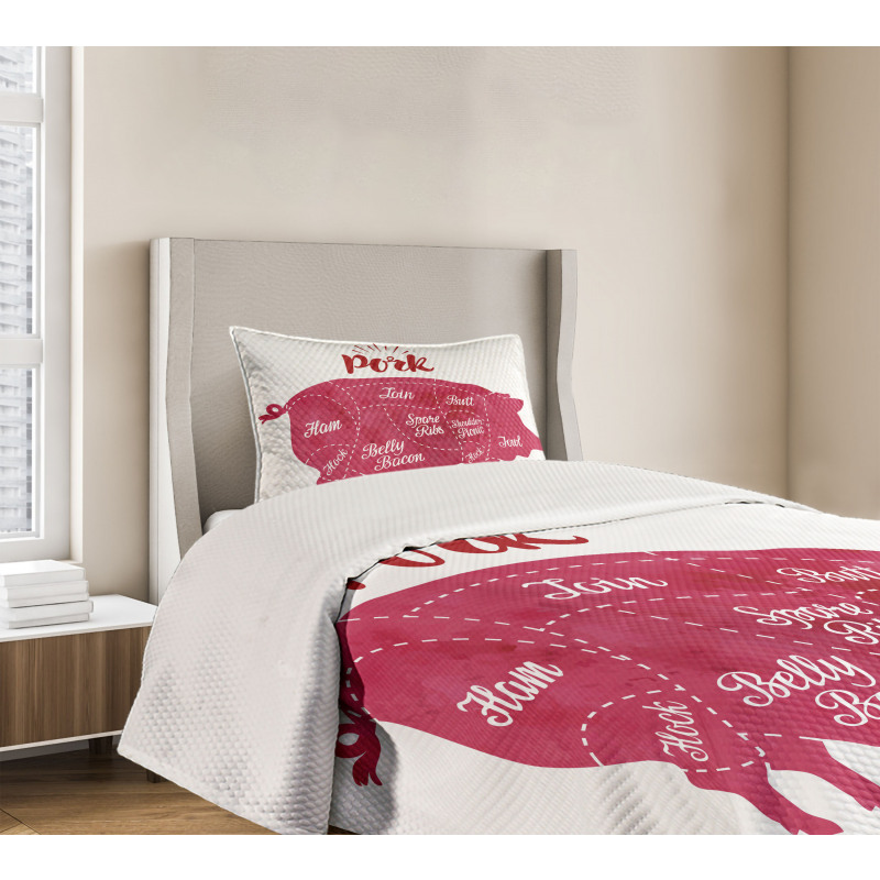 Cutting Pig Meat Diagram Bedspread Set