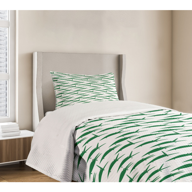 Funny Green Alligator Bedspread Set