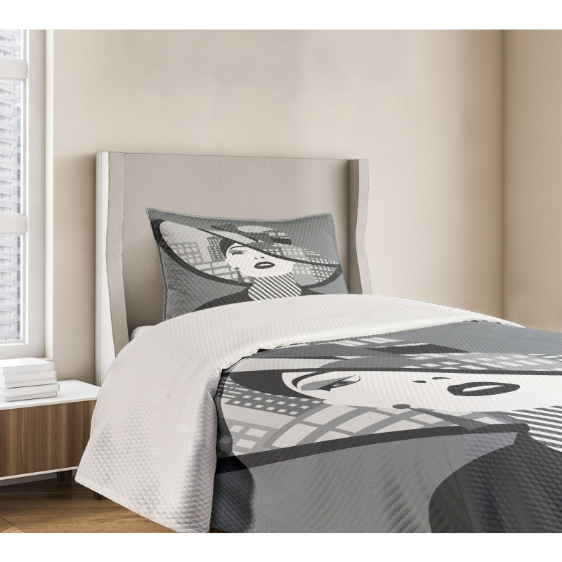 City Silhouette and Lady Art Bedspread Set