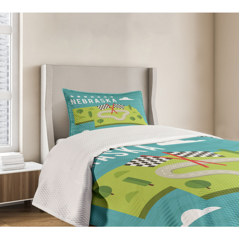 Map of Nebraska State Bedspread Set