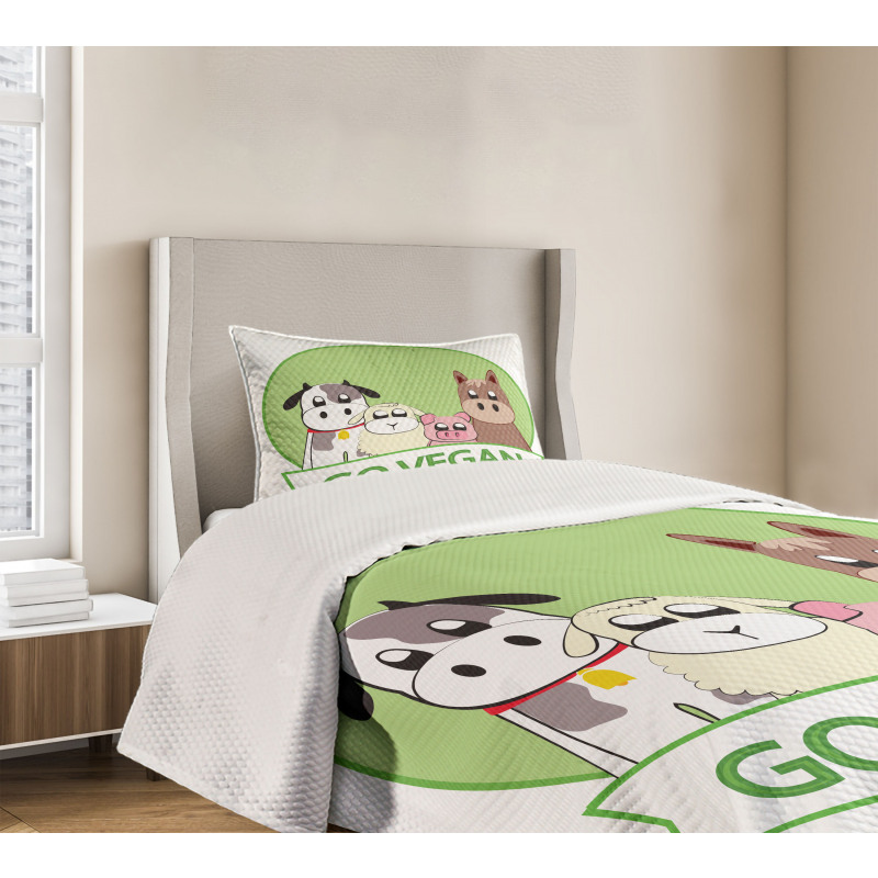 Go Vegan Slogan Animals Bedspread Set