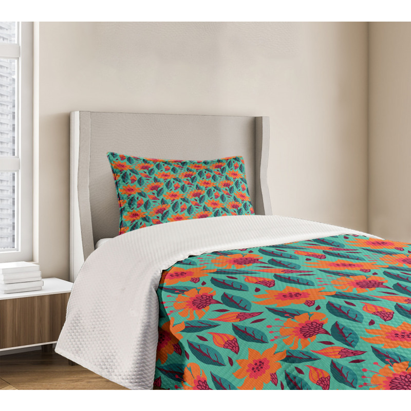 Vibrant Floral Art Bedspread Set