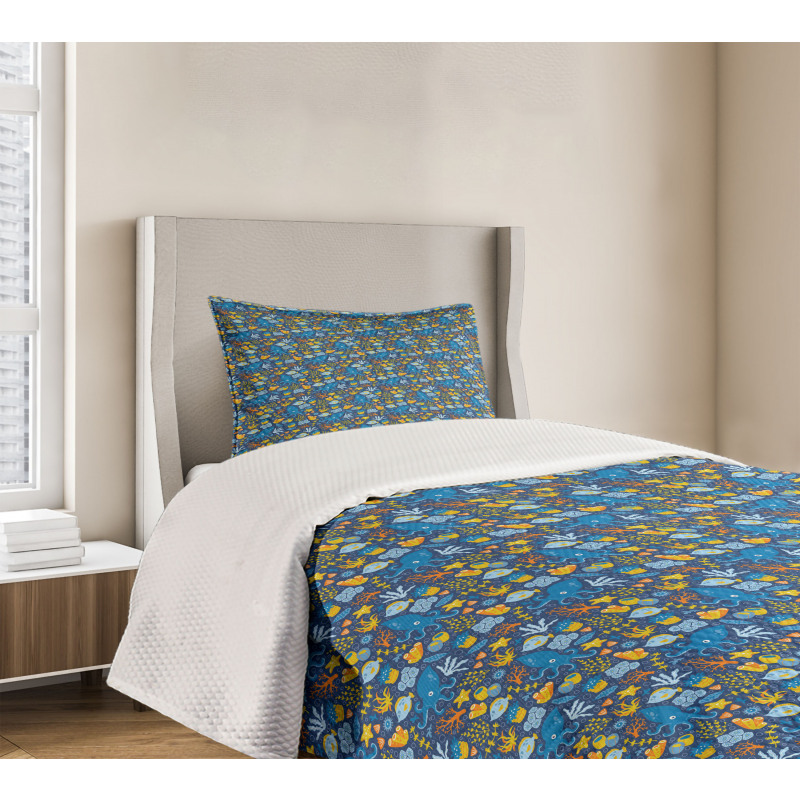 Octopus Fish Corals Bedspread Set