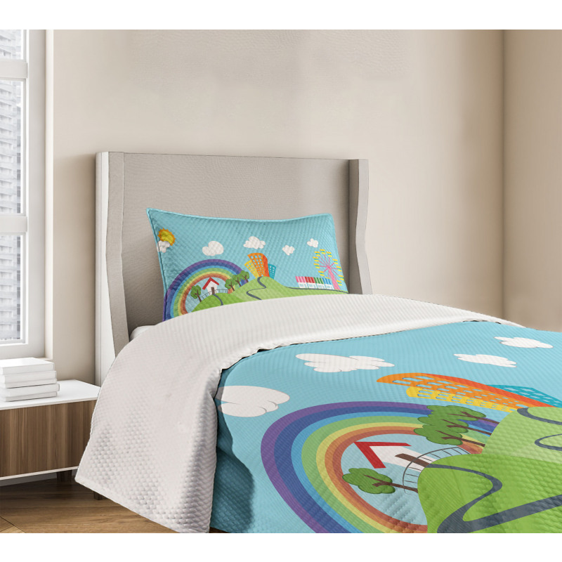 Cartoon Village Bedspread Set