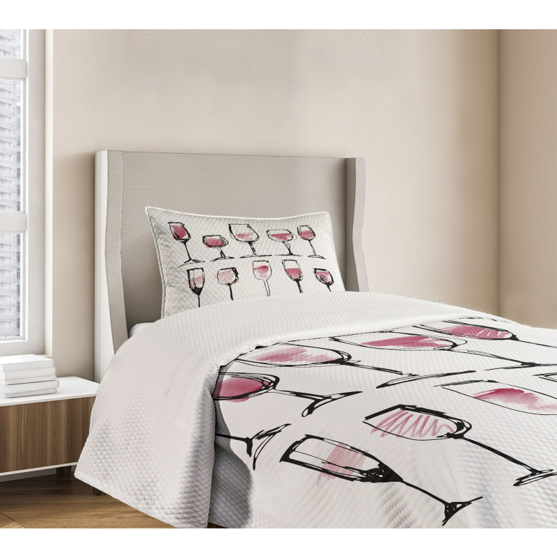 Sketch Wine Glasses Bedspread Set