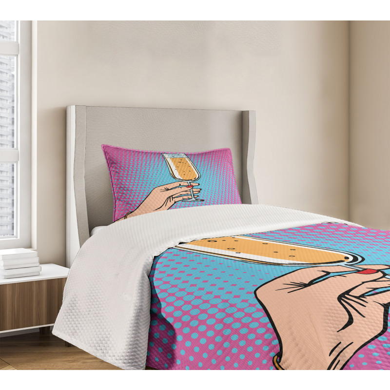 Pop Art Comic Champagne Bedspread Set