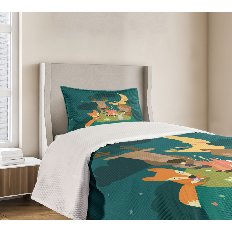 Forest Bonfire at Night Bedspread Set