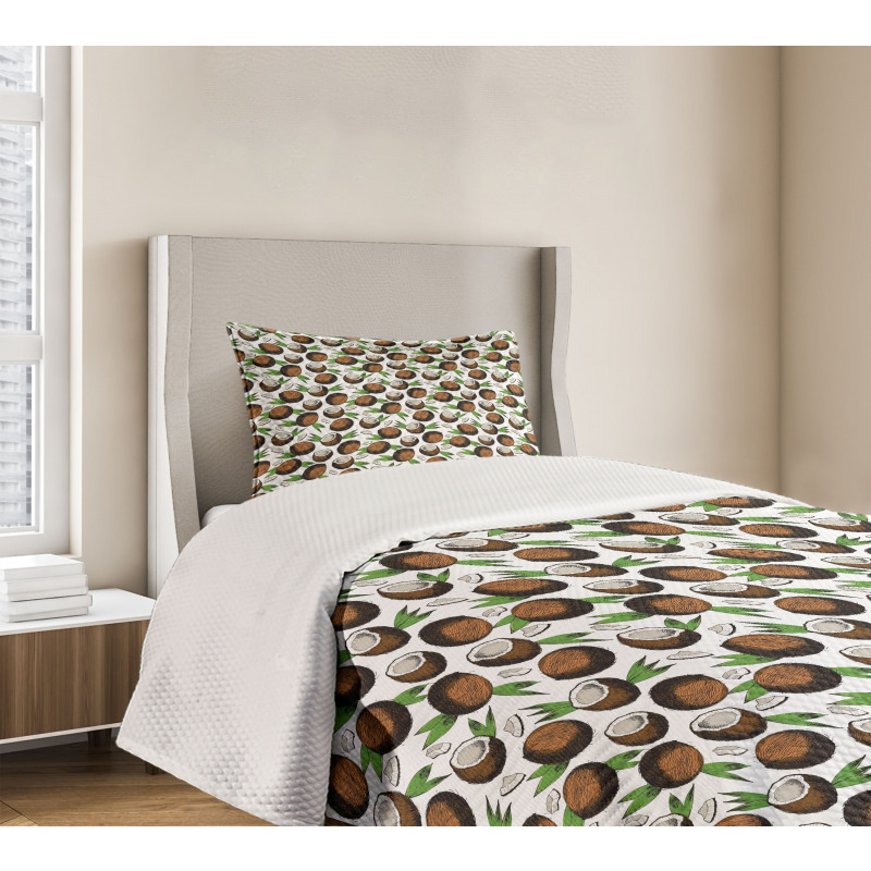 Coconuts Leaves Sketch Bedspread Set