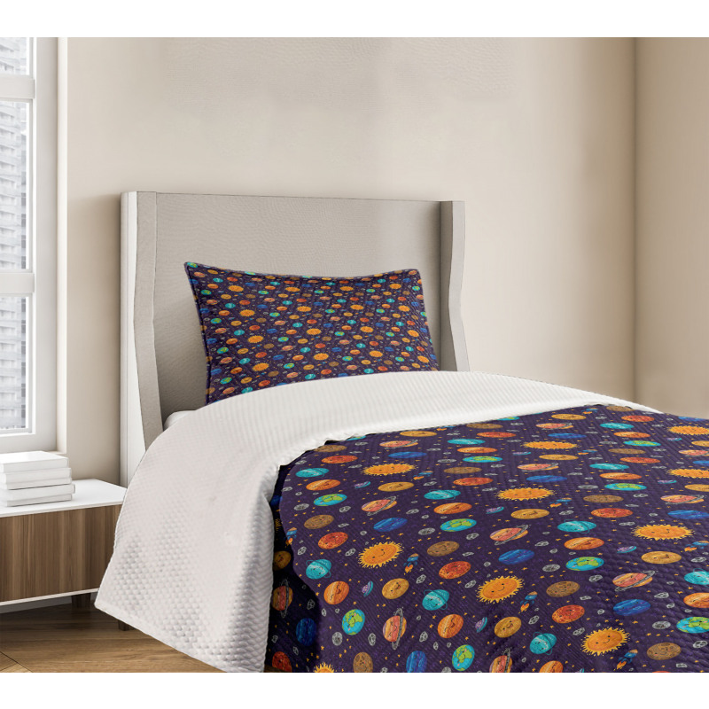 Cheerful Planets and Rockets Bedspread Set