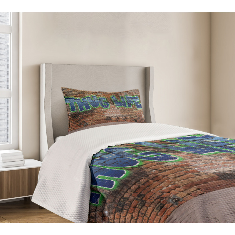 Graffiti Words Brick Wall Bedspread Set