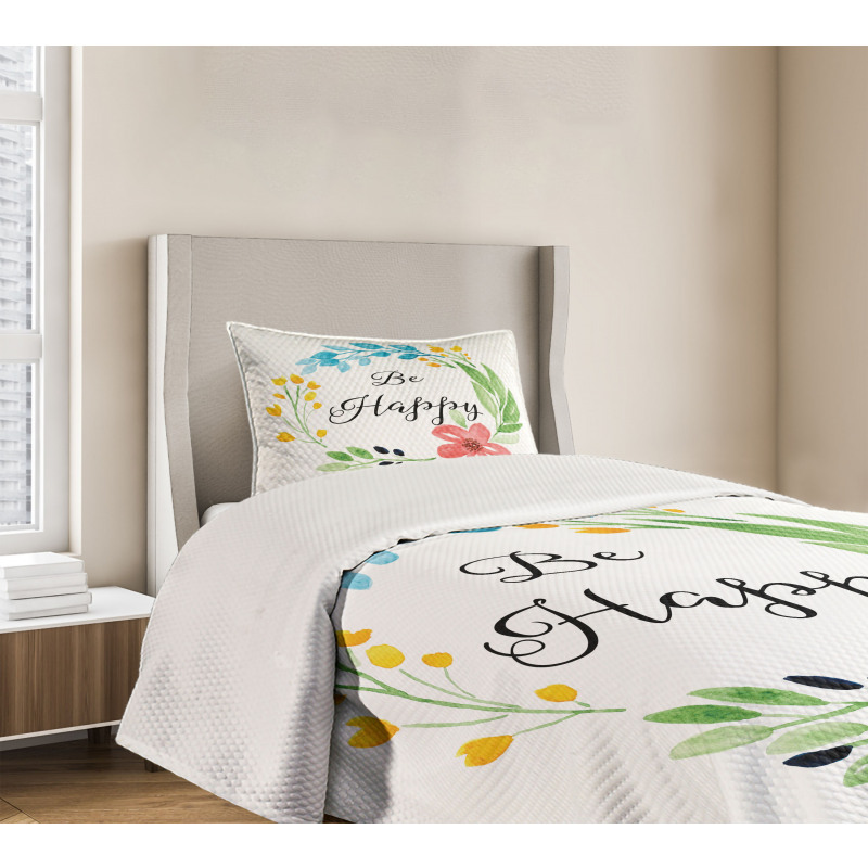 Watercolor Floral Wreath Bedspread Set