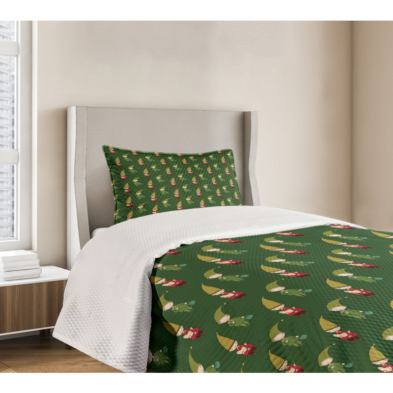 Elves with Dove Birds Clove Bedspread Set