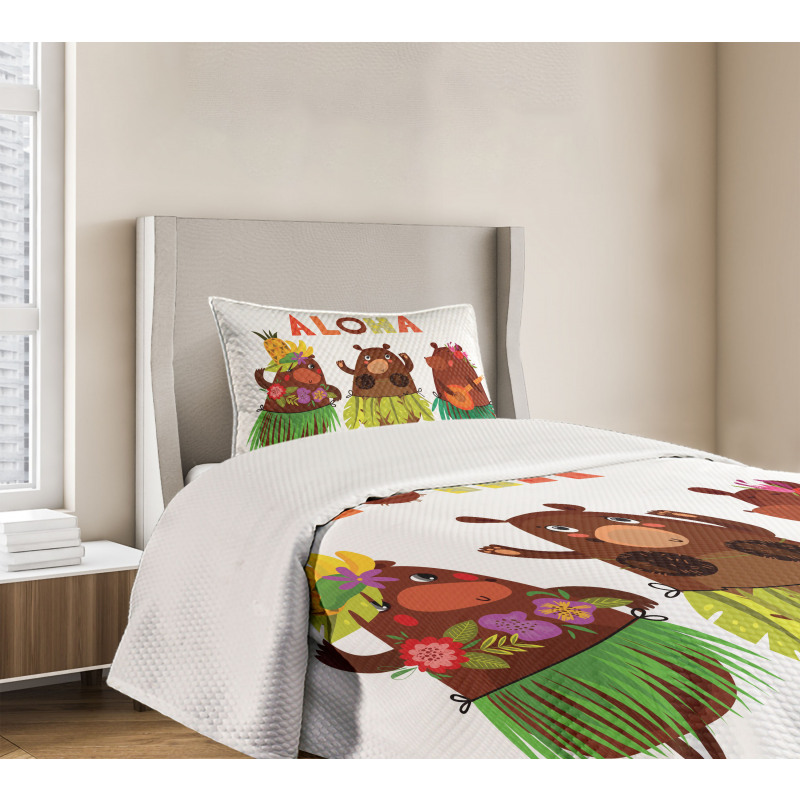 Funny Bears in Hawaii Bedspread Set