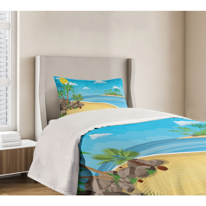 Palms Rocks Sand Sun Bedspread Set