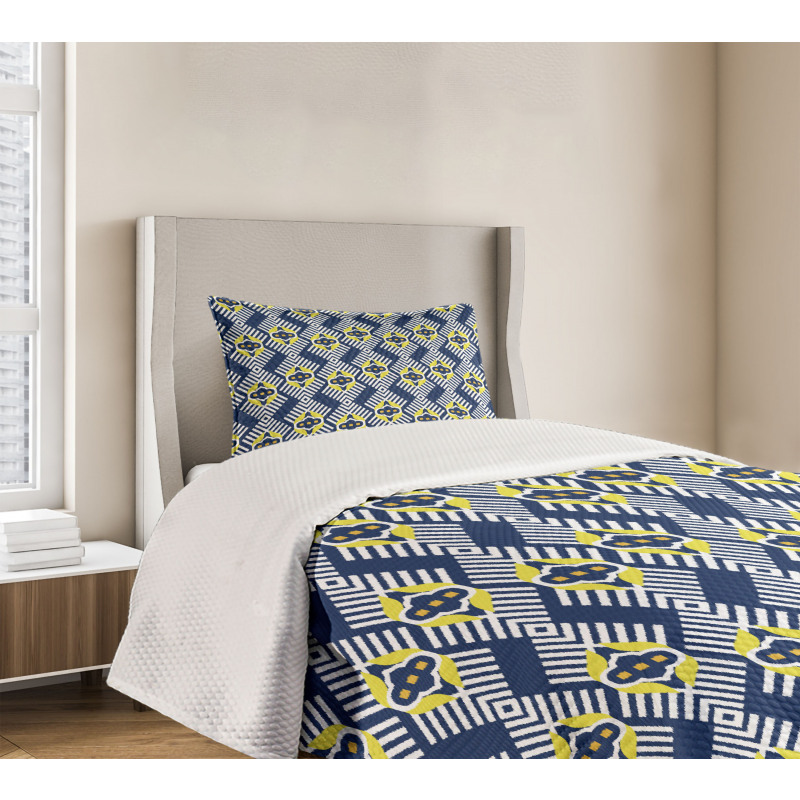 Abstract Florals and Zig Zag Bedspread Set