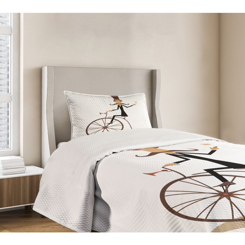 Gentleman Mustache Retro Bike Bedspread Set