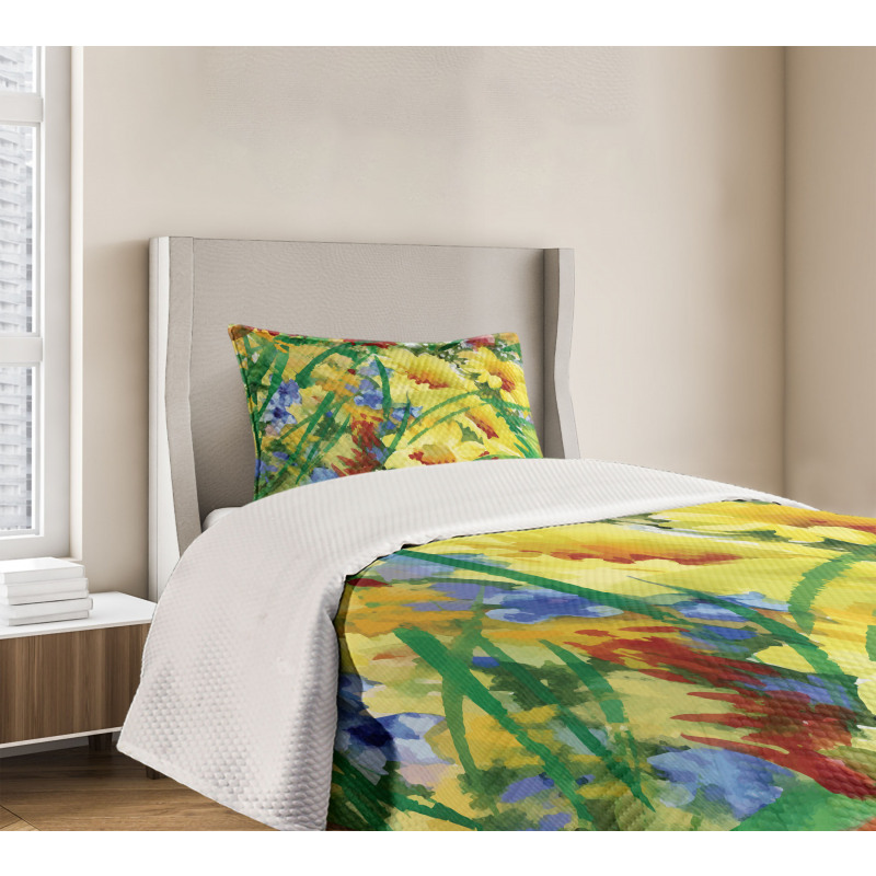 Watercolor Flower Field Bedspread Set