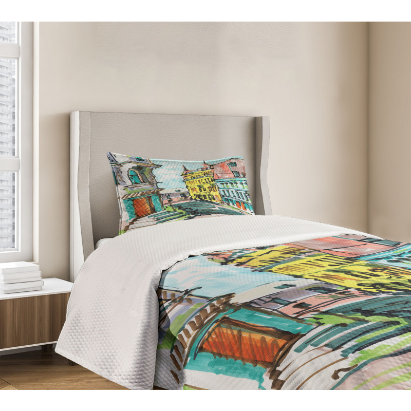 Watercolor Sketch City Bedspread Set